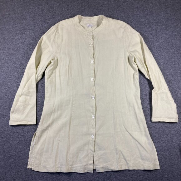 J.Jill Linen Blend Button Front Shirt Tunic Women Large L Pale Yellow Minimalist - Picture 1 of 10